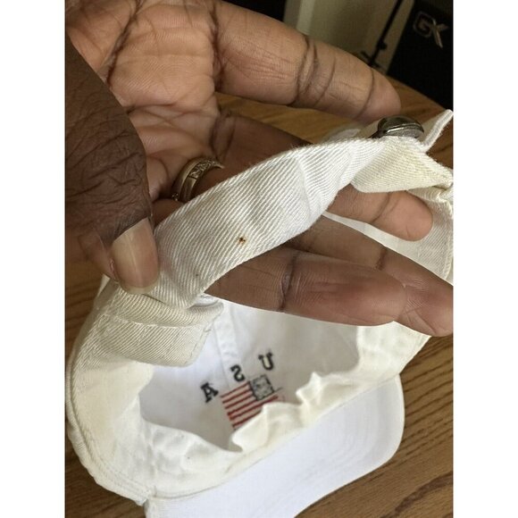 American Flag On White Cotton Dad Cap American Themed 4th Of July Has Stain - Picture 6 of 6